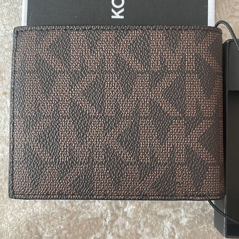 Brand New Michael Kors Jet Set Men’s Slim Billfold Brown & Black Logo Wallet - Picture 6 of 15